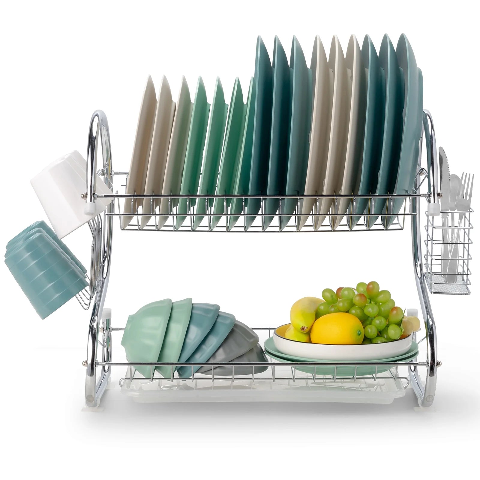 2-Tier Kitchen Dish Cup Drying Rack Bowl Rack Kitchen Sink Dish Drainer Set