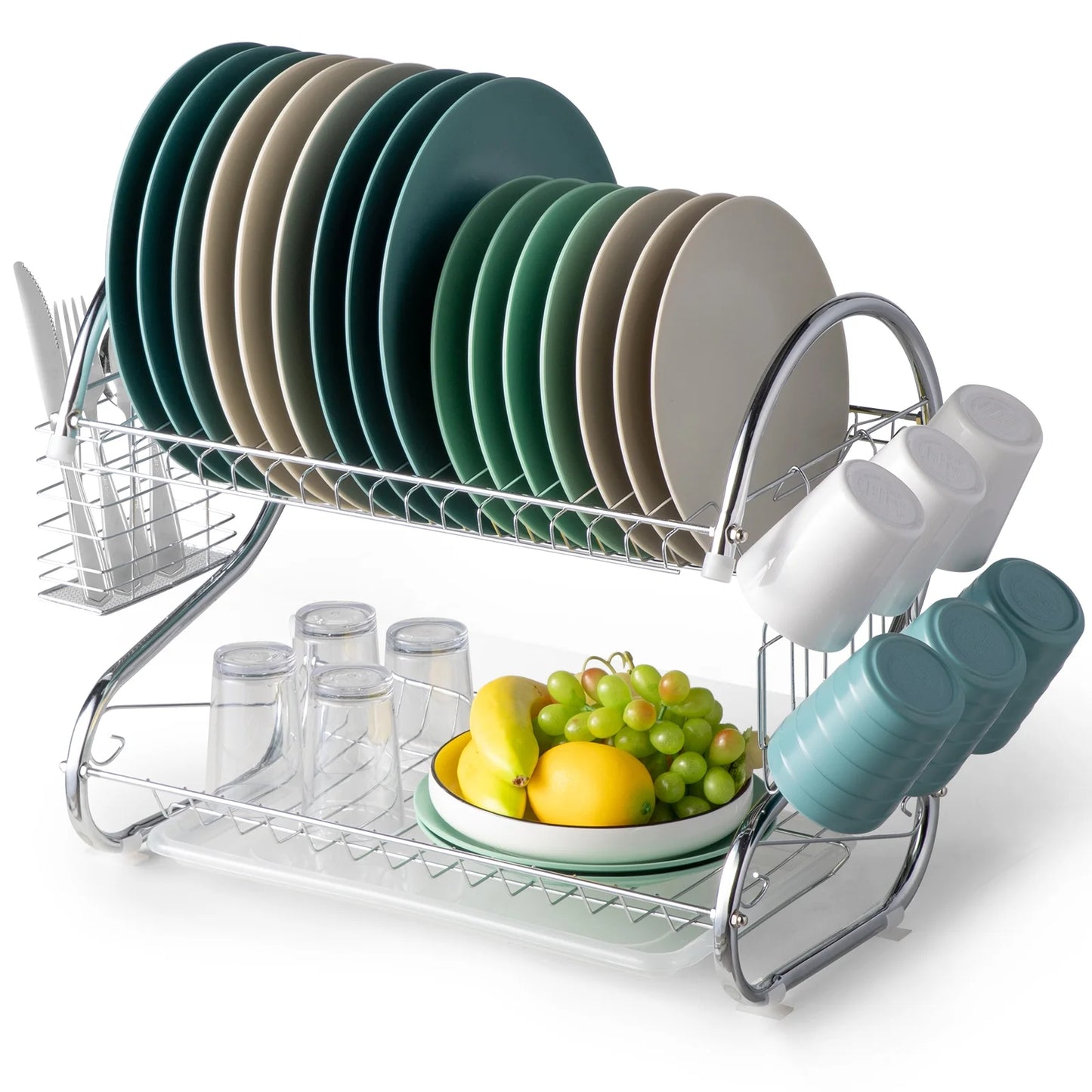 2-Tier Kitchen Dish Cup Drying Rack Bowl Rack Kitchen Sink Dish Drainer Set