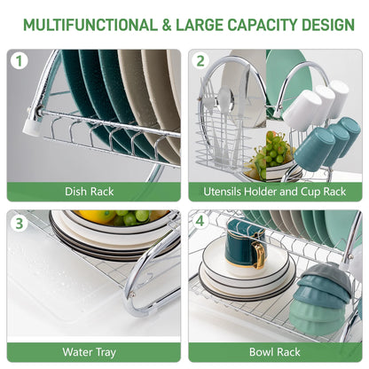 2-Tier Kitchen Dish Cup Drying Rack Bowl Rack Kitchen Sink Dish Drainer Set