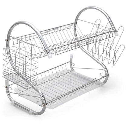 2-Tier Kitchen Dish Cup Drying Rack Bowl Rack Kitchen Sink Dish Drainer Set