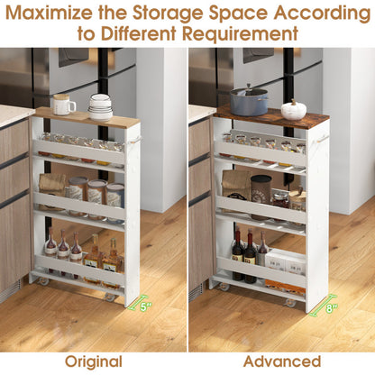 4-Tier Rolling Storage Cart Slim Kitchen Cart on Wheels with Open Shelves and Handle